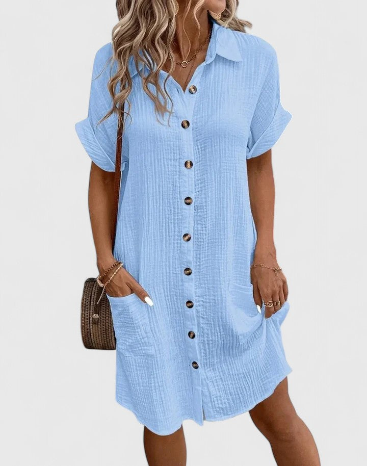 Loose Short Sleeve Button Down Midi Dress