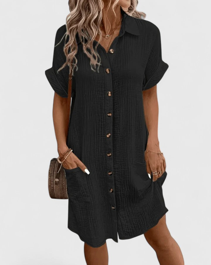 Loose Short Sleeve Button Down Midi Dress