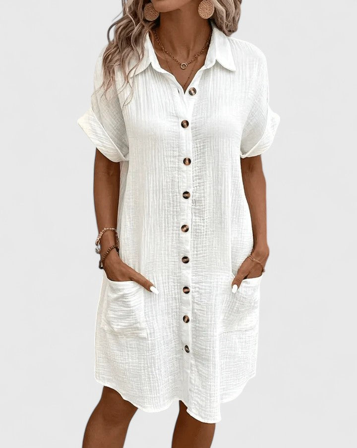 Loose Short Sleeve Button Down Midi Dress
