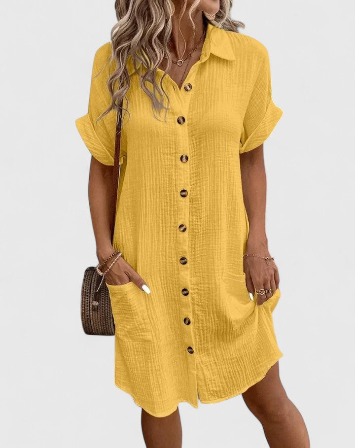 Loose Short Sleeve Button Down Midi Dress
