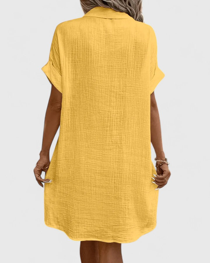 Loose Short Sleeve Button Down Midi Dress