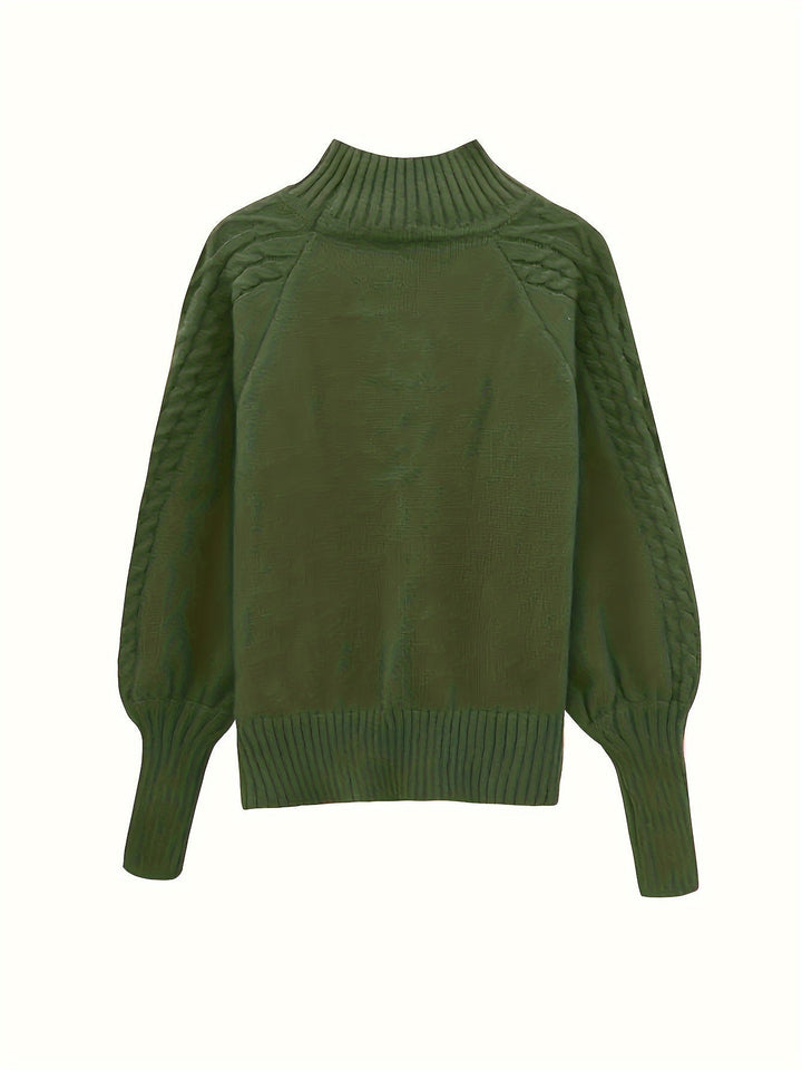 Isolde | Women's Puff Sleeve Mock Neck Cable Knit Sweater