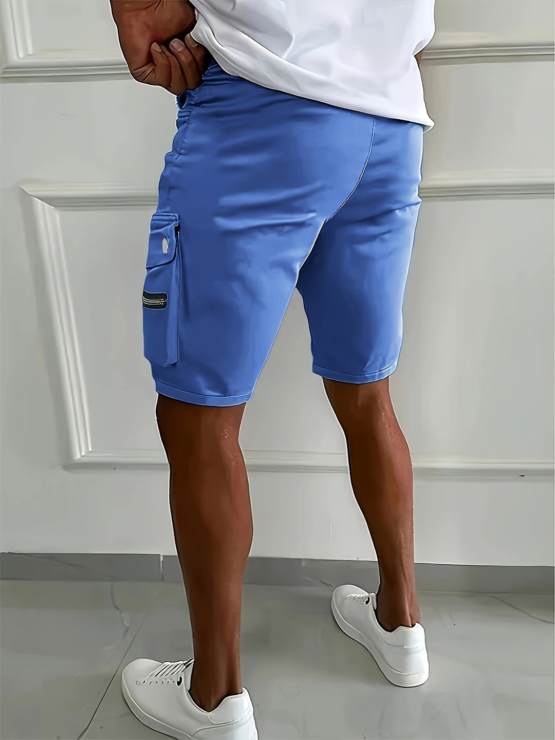 Zip Pocket Snap Flap Drawstring Slim Fit Mens Cargo Shorts