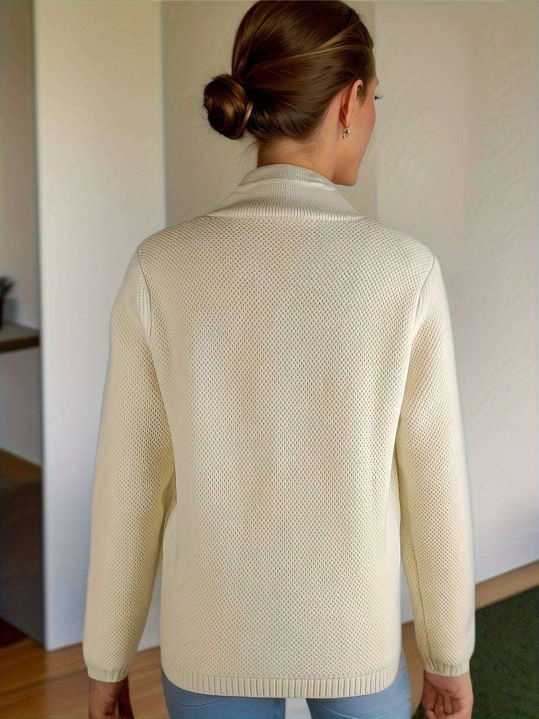 Genevieve | Women's Waffle Knit Button Cardigan with Patch Pockets
