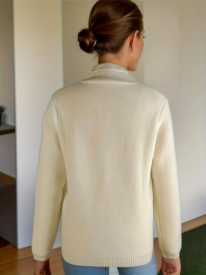 Genevieve | Women's Waffle Knit Button Cardigan with Patch Pockets