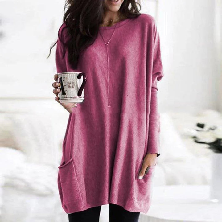Perrine | Women's Oversized Batwing Crew Neck Tunic Sweater with Pockets