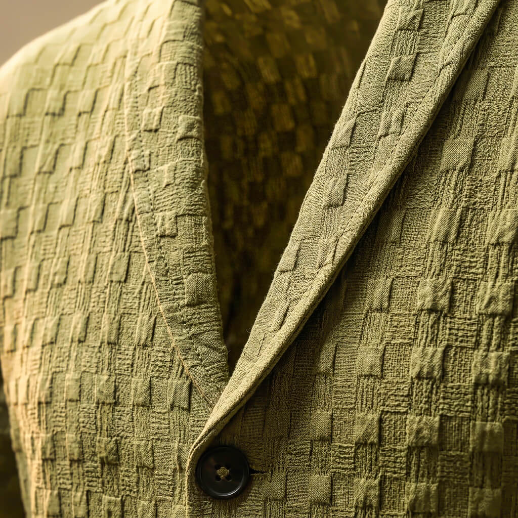 Textured Geometric Shawl Collar Short Sleeve Shirt and Pant Set