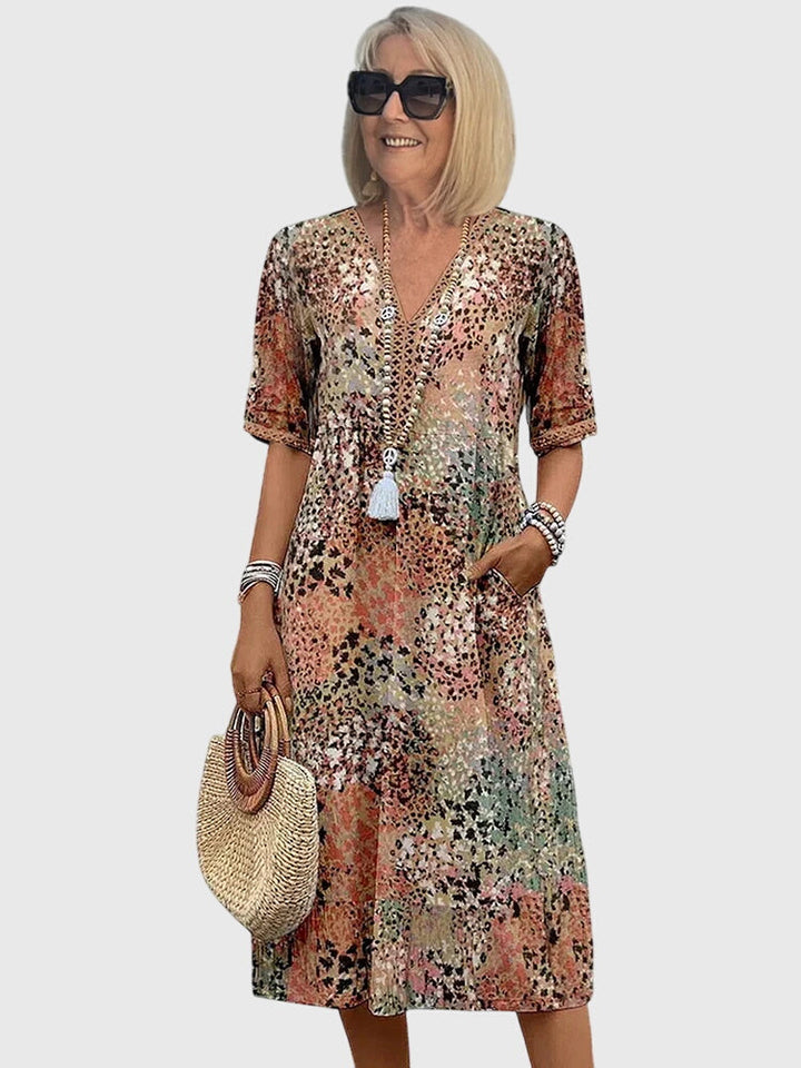 Women's Boho Floral Midi Dress Casual Summer