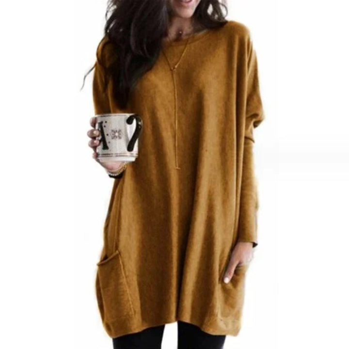 Perrine | Women's Oversized Batwing Crew Neck Tunic Sweater with Pockets