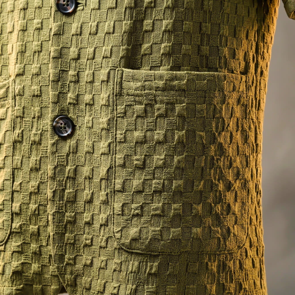Textured Geometric Shawl Collar Short Sleeve Shirt and Pant Set