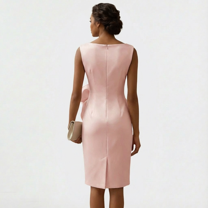 Women's Bow Detail Midi Dress Sleeveless Bodycon Wedding Guest