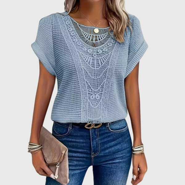 Crochet Lace Panel Knit Boho Top Women