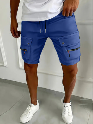 Zip Pocket Snap Flap Drawstring Slim Fit Mens Cargo Shorts