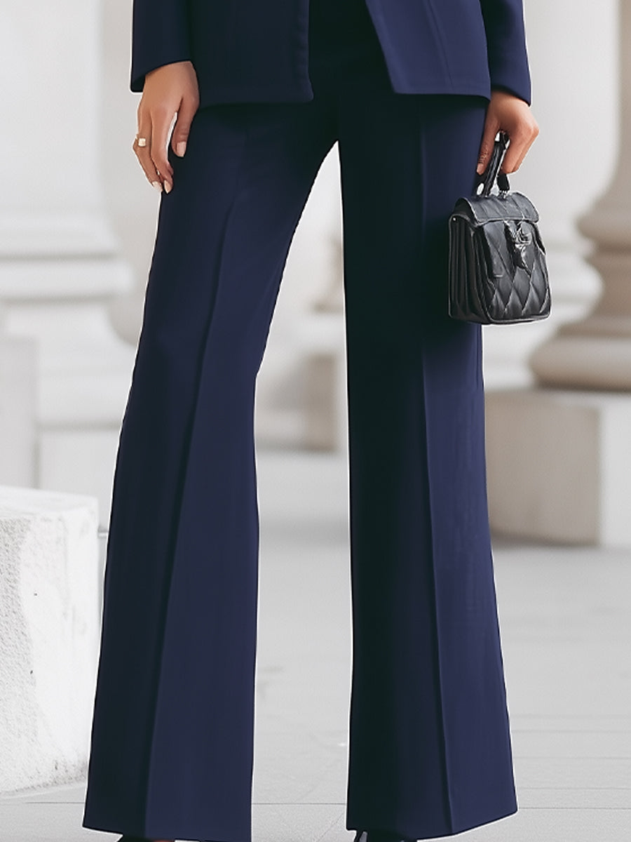 Tailored Stand Collar Blazer Wide Leg Trouser Set Women