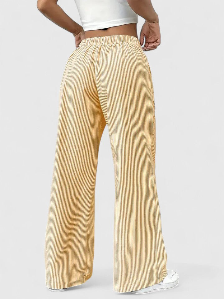 Striped Drawstring Wide Leg Pants Women - Casual Cotton