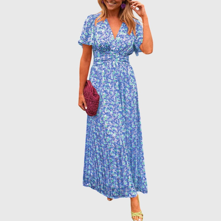 Floral Pleated A Line Maxi Dress Casual Summer