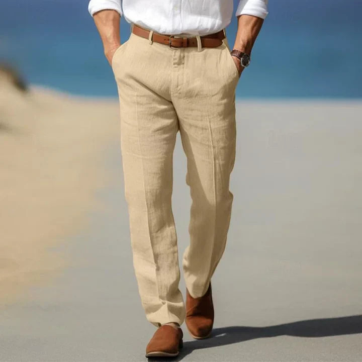 Straight Leg Linen Mens Formal Trousers - Smart Casual Summer