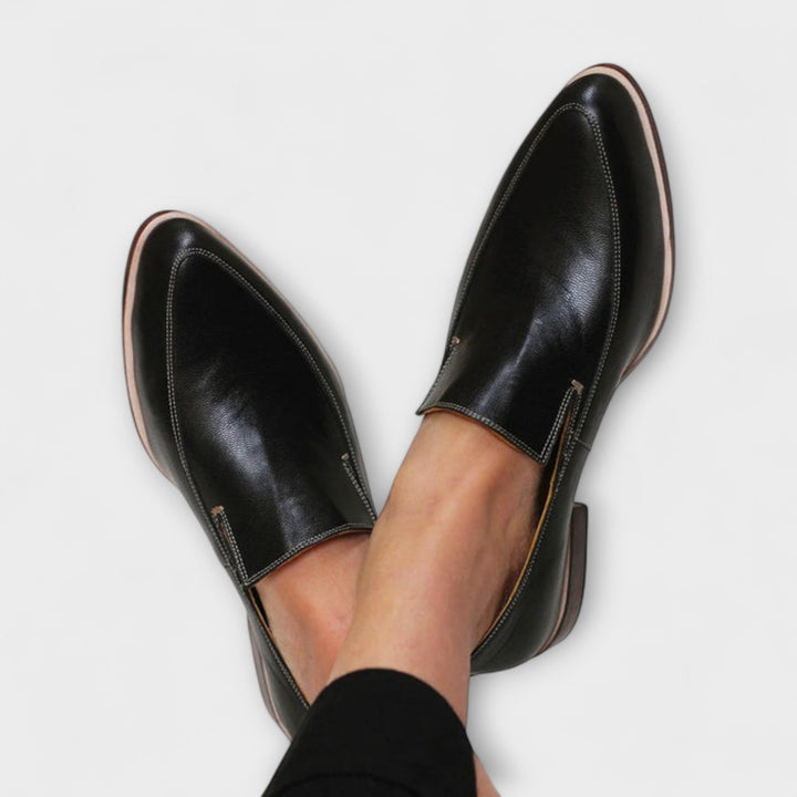 Leather Pointed Toe Slip On Loafers Women