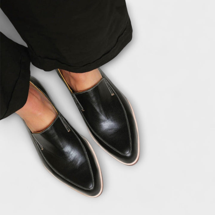 Leather Pointed Toe Slip On Loafers Women
