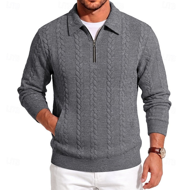 Chase | Men's Cable Knit Quarter-Zip Polo Sweater