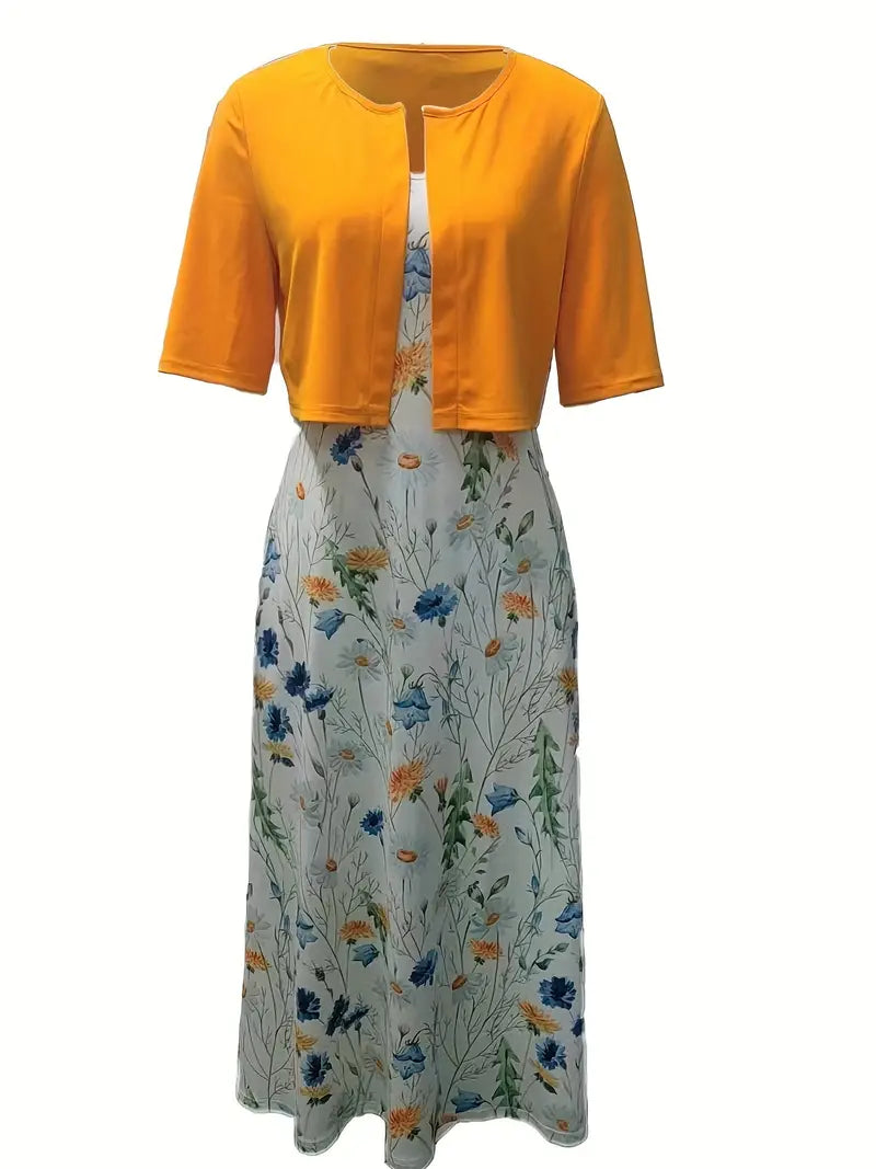 Floral Summer Midi Dress Two Piece Set - Wedding Guest