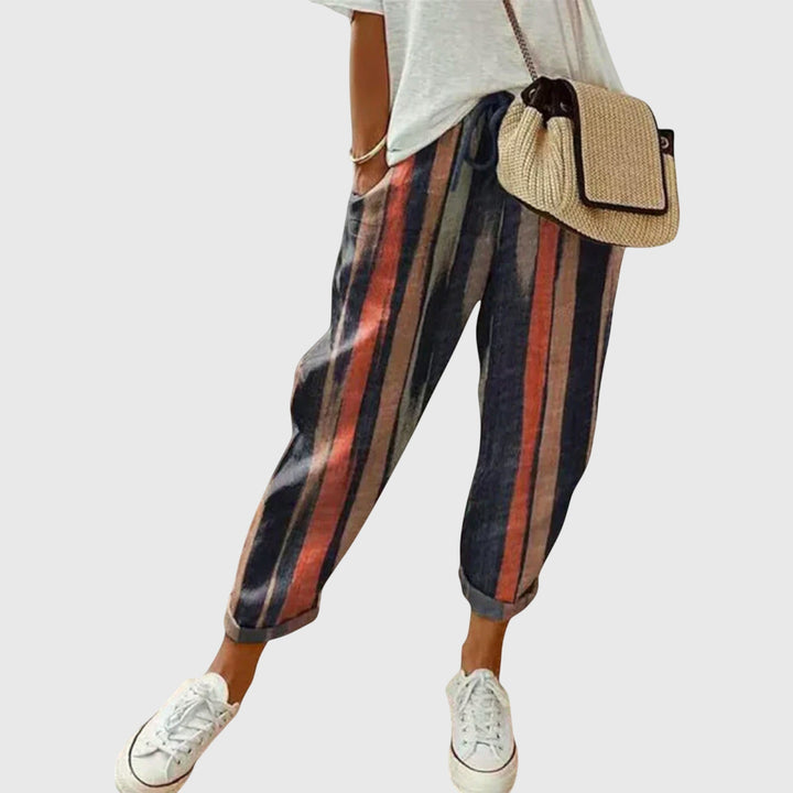 Multistripe Drawstring Linen Jogger Pants Women - Casual Boho