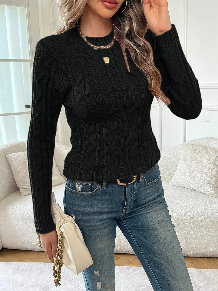 Saskia | Women's Fitted Crew Neck Sweater in Cable Knit
