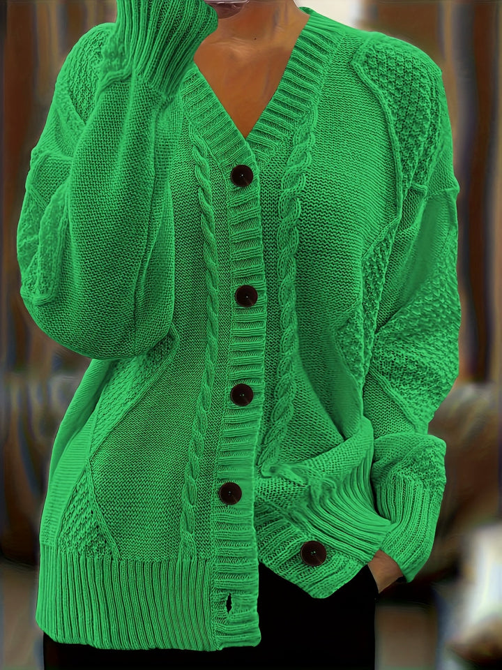 Camille | Women's Mixed-Stitch Cable Knit V-Neck Cardigan