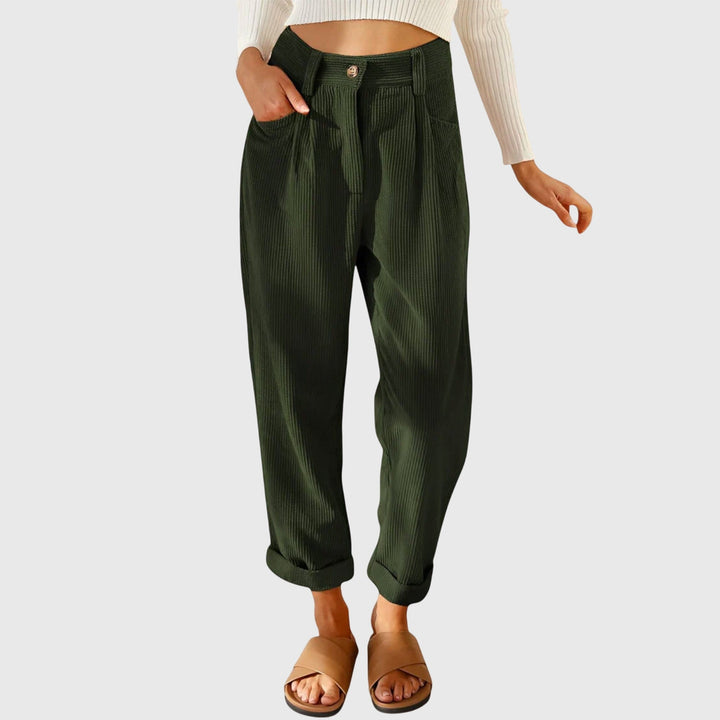 Pleated Corduroy Tapered High Waisted Pants Women - Casual