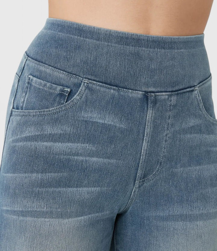 Pull On Wide Leg Jeans Women - High Waisted Stretch Denim