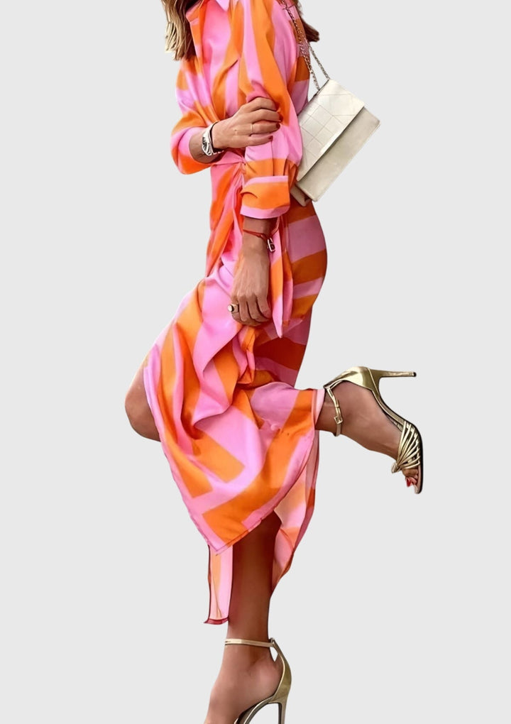 Striped Wrap Midi Dress Chic Shirt Dress Summer