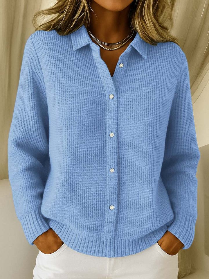 Marnie | Women's Waffle Knit Shirt-Style Cardigan with Collar