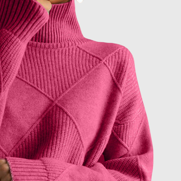 Beatrix | Women's Ribbed Roll Neck Sweater with Geometric Seaming