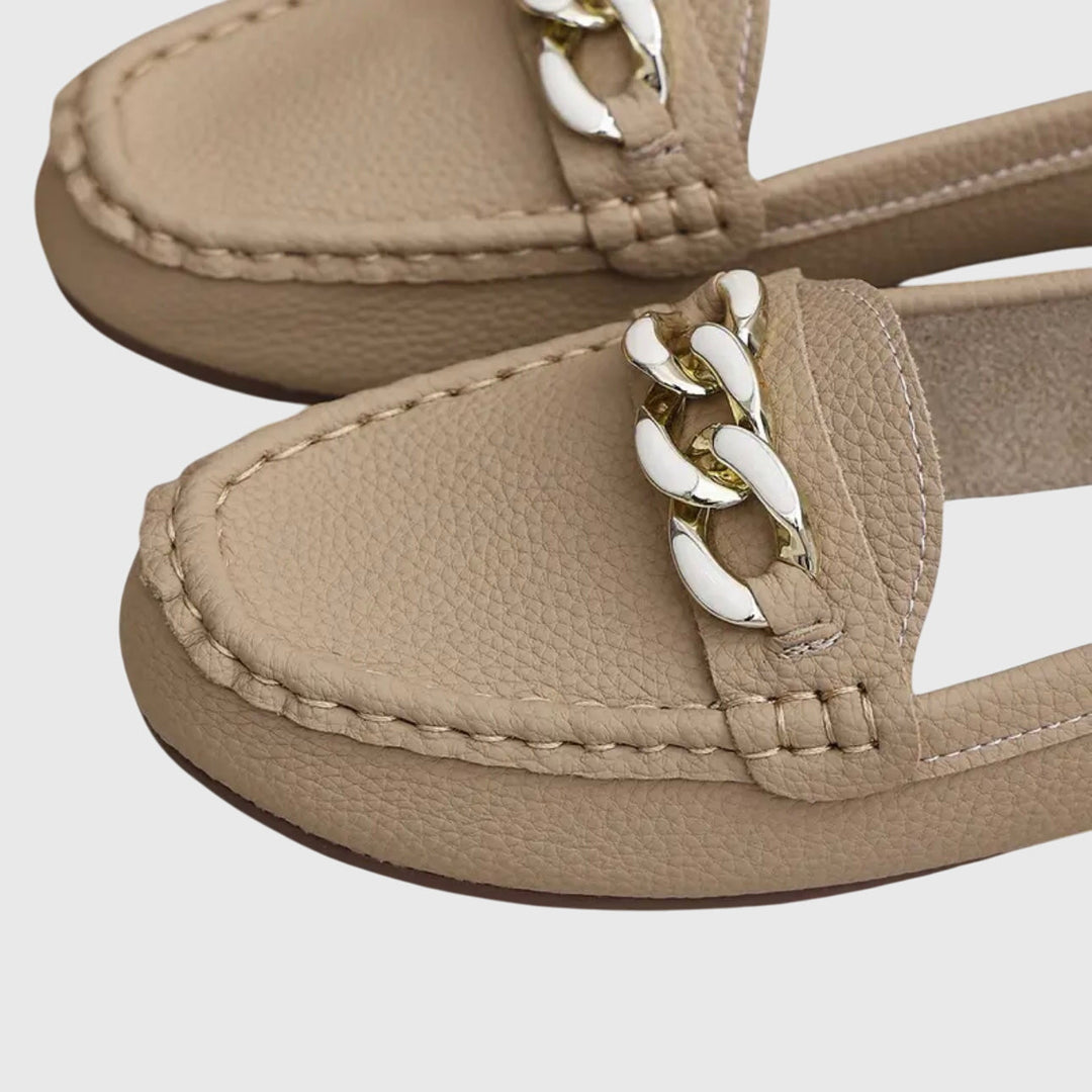 Gold Chain Detail Round Toe Loafers Women