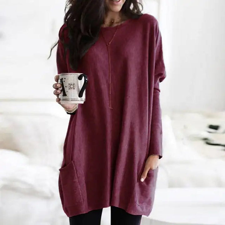 Perrine | Women's Oversized Batwing Crew Neck Tunic Sweater with Pockets