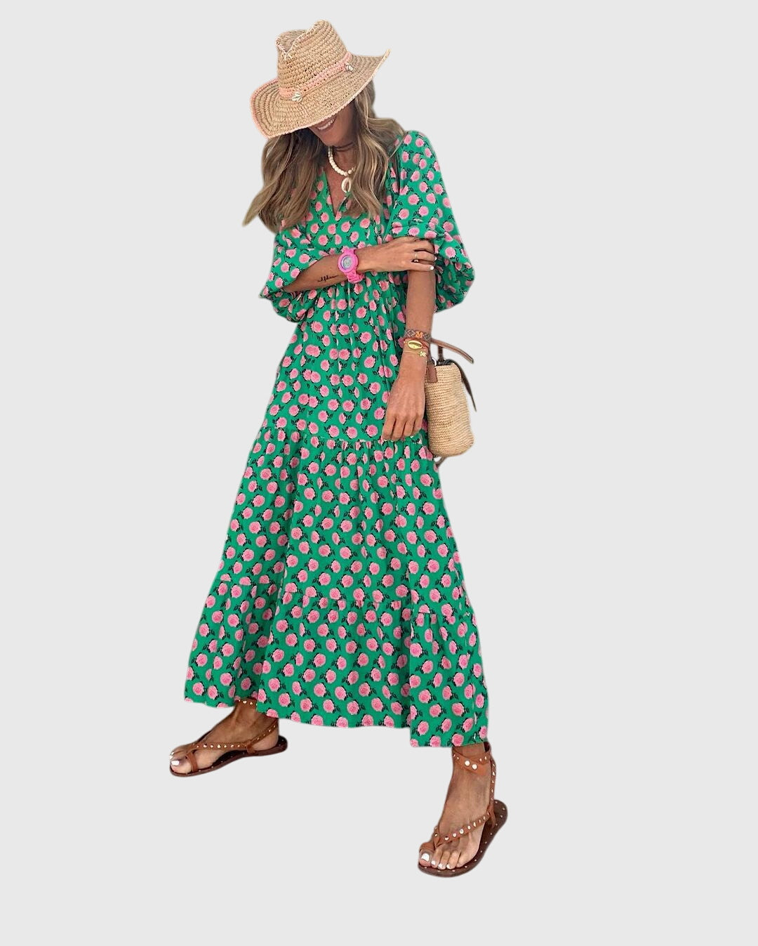 Long Sleeve Floral Maxi Dress Loose Fit