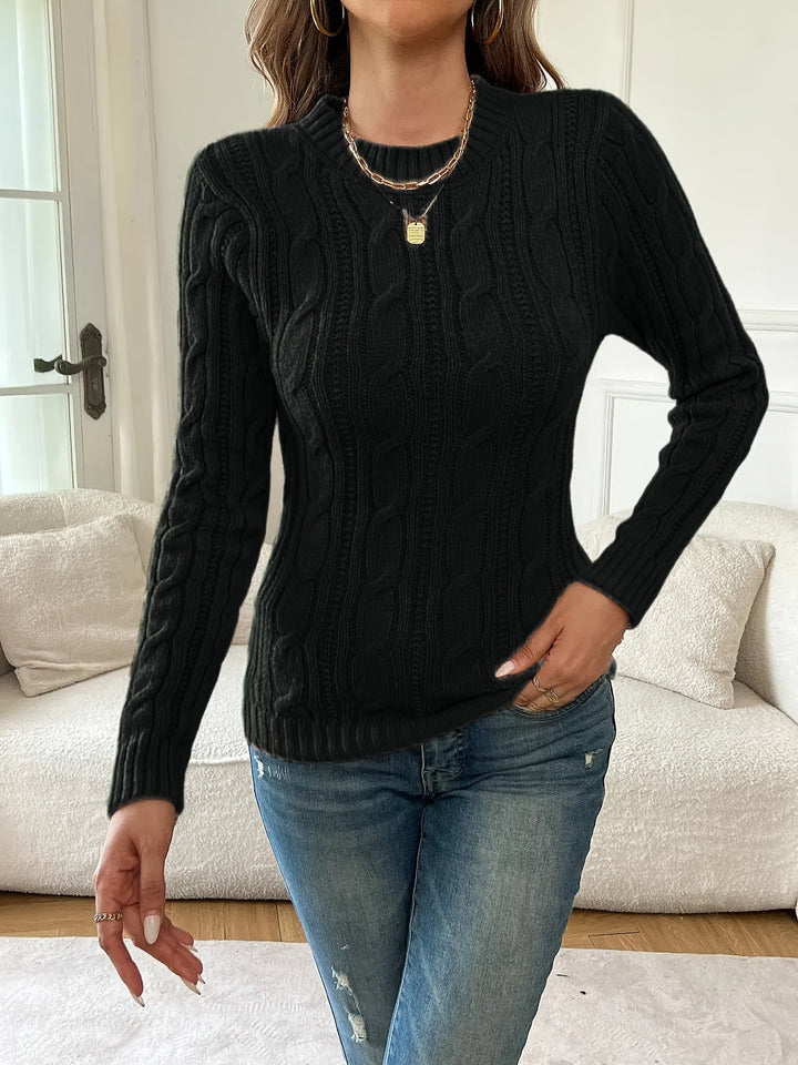 Saskia | Women's Fitted Crew Neck Sweater in Cable Knit