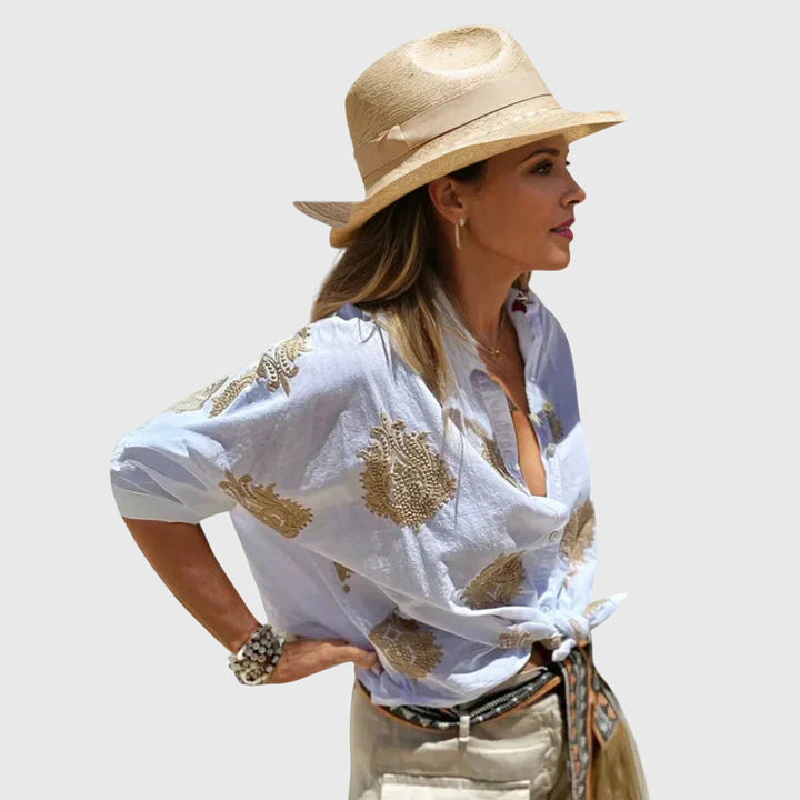 Paisley Embroidered Oversized Linen Shirt Women
