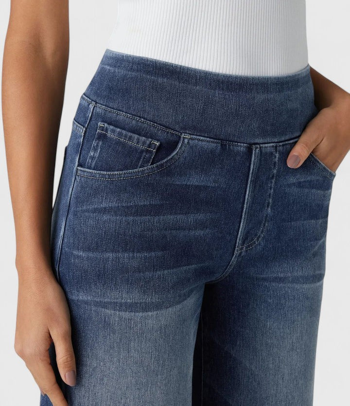 Pull On Wide Leg Jeans Women - High Waisted Stretch Denim