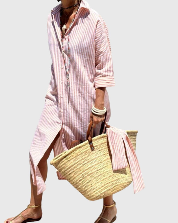 Striped Button Down Midi Shirt Dress