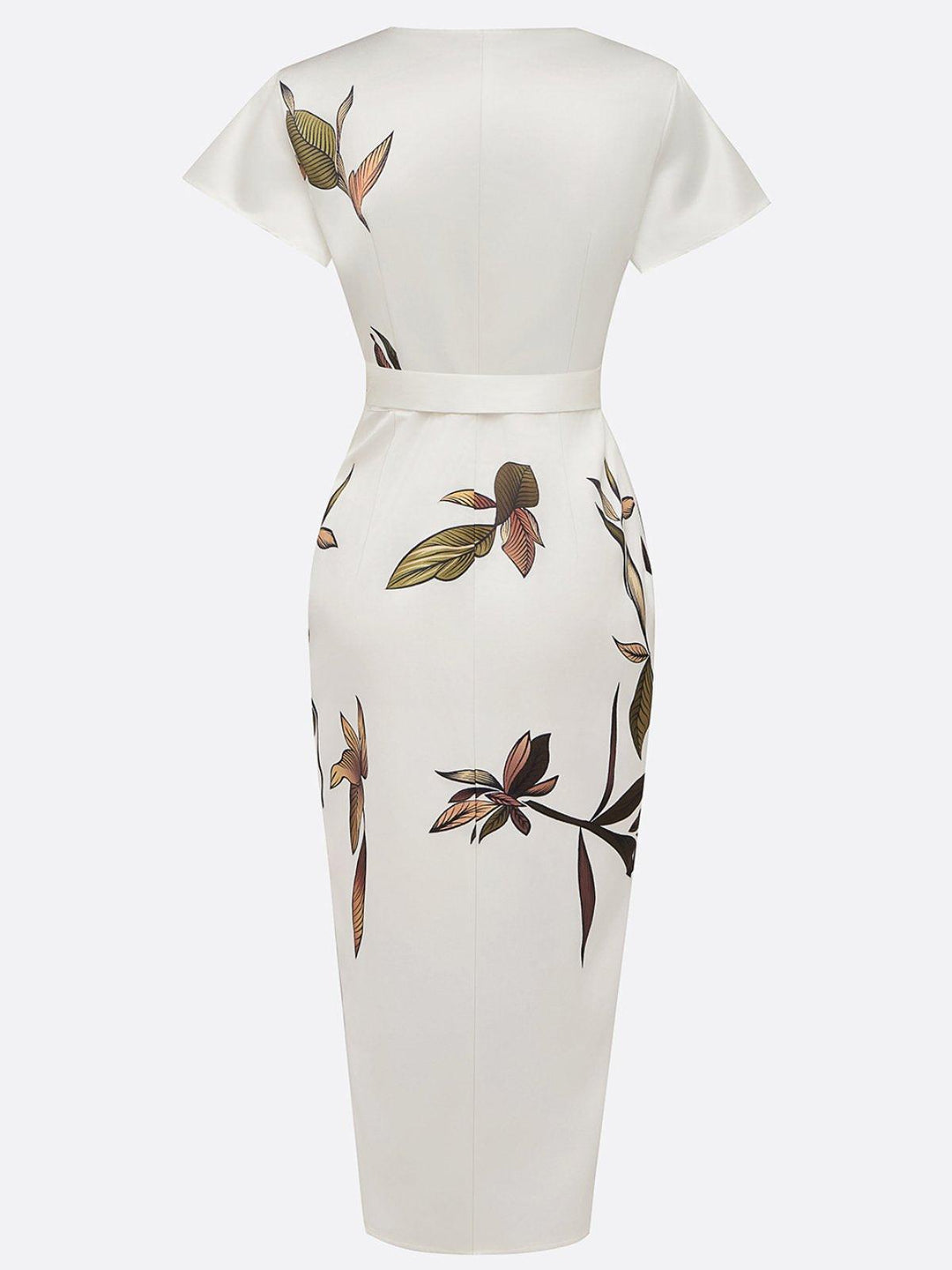Botanical Print Flutter Sleeve Bow Tie Wrap Midi Dress