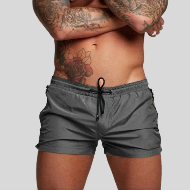 Zip Pocket Drawstring Elasticated Waist Slim Fit Mens Swim Trunk