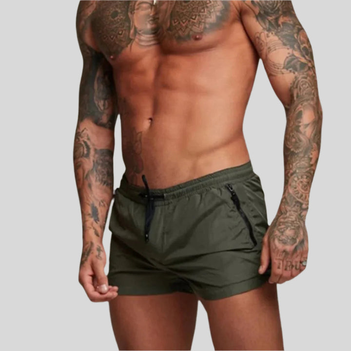 Zip Pocket Drawstring Elasticated Waist Slim Fit Mens Swim Trunk