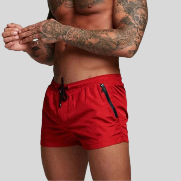 Zip Pocket Drawstring Elasticated Waist Slim Fit Mens Swim Trunk