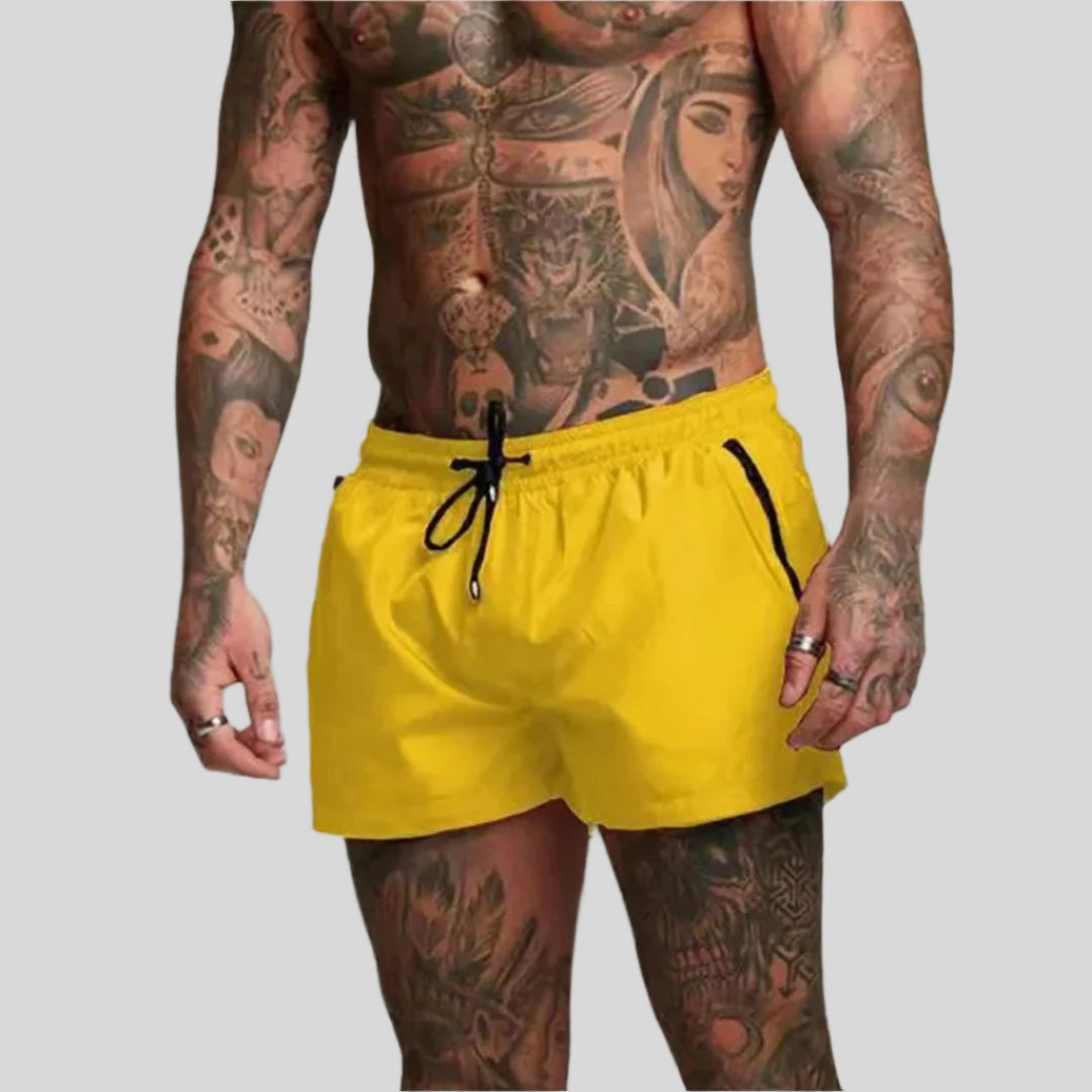 Zip Pocket Drawstring Elasticated Waist Slim Fit Mens Swim Trunk