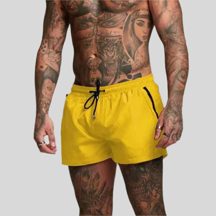 Zip Pocket Drawstring Elasticated Waist Slim Fit Mens Swim Trunk