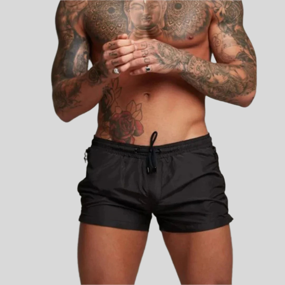 Zip Pocket Drawstring Elasticated Waist Slim Fit Mens Swim Trunk