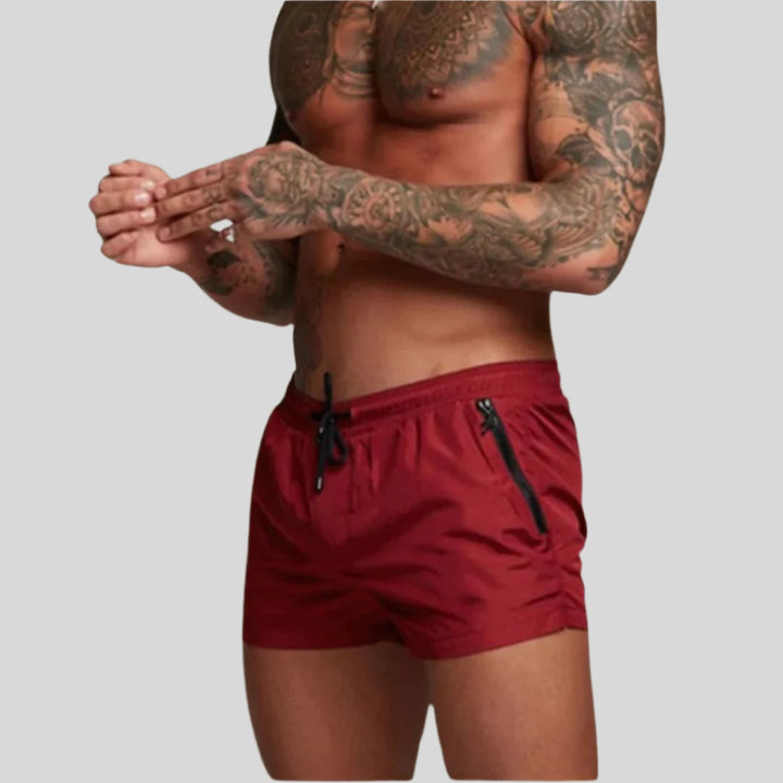 Zip Pocket Drawstring Elasticated Waist Slim Fit Mens Swim Trunk