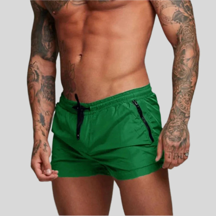 Zip Pocket Drawstring Elasticated Waist Slim Fit Mens Swim Trunk