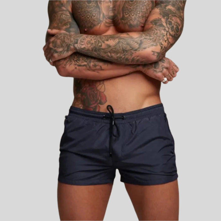 Zip Pocket Drawstring Elasticated Waist Slim Fit Mens Swim Trunk